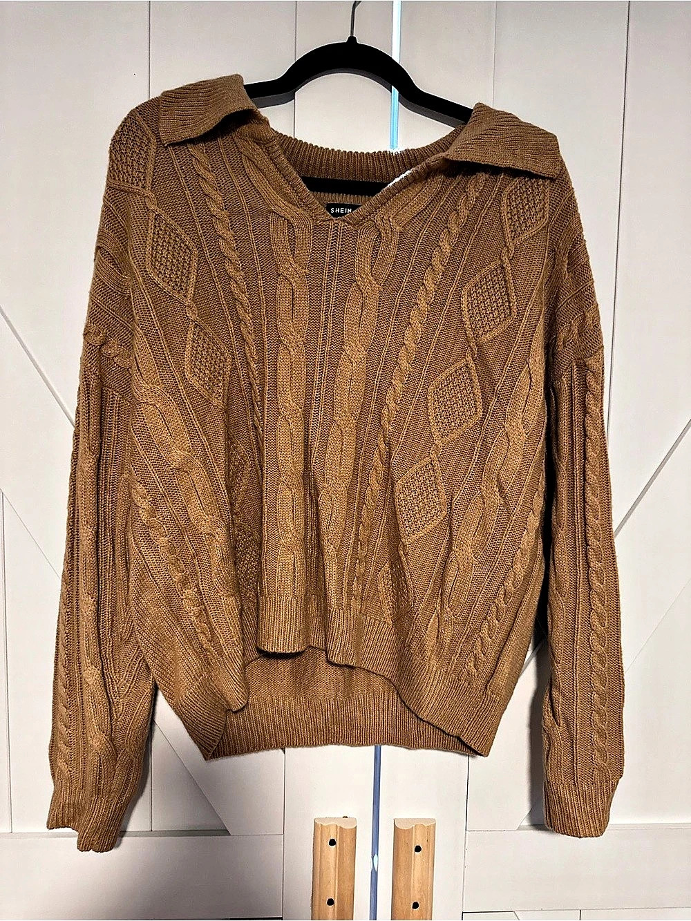 SHEIN Cable Knit Sweater in Brown Size Medium